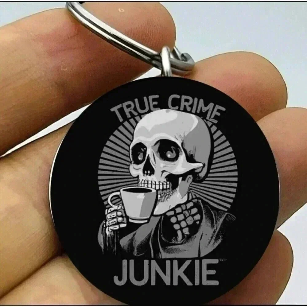 True Crime Junkie Skelton Coffee Hot Funny Keychain